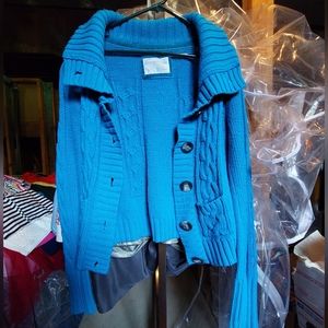 Aeropostale Teal Cable Knit Jacket With Buttons